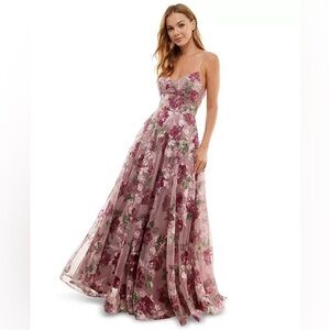SAY YES TO THE PROMJuniors'Embroidered Floral Lace-Up Gown evening dress 5 dress